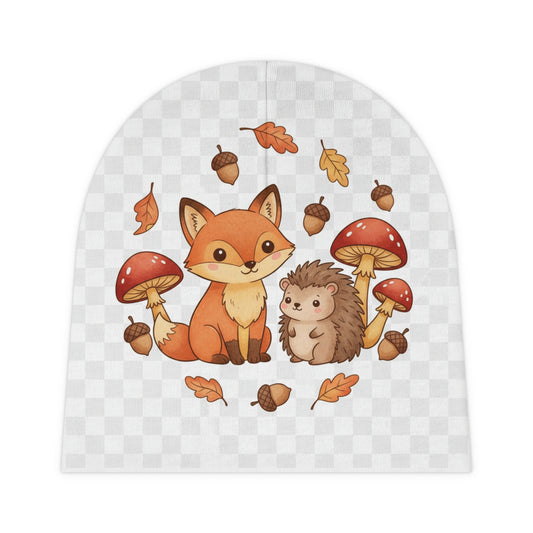 Kids Woodland Baby Beanie – All-Over Print Autumn Hat for Infants One size White
