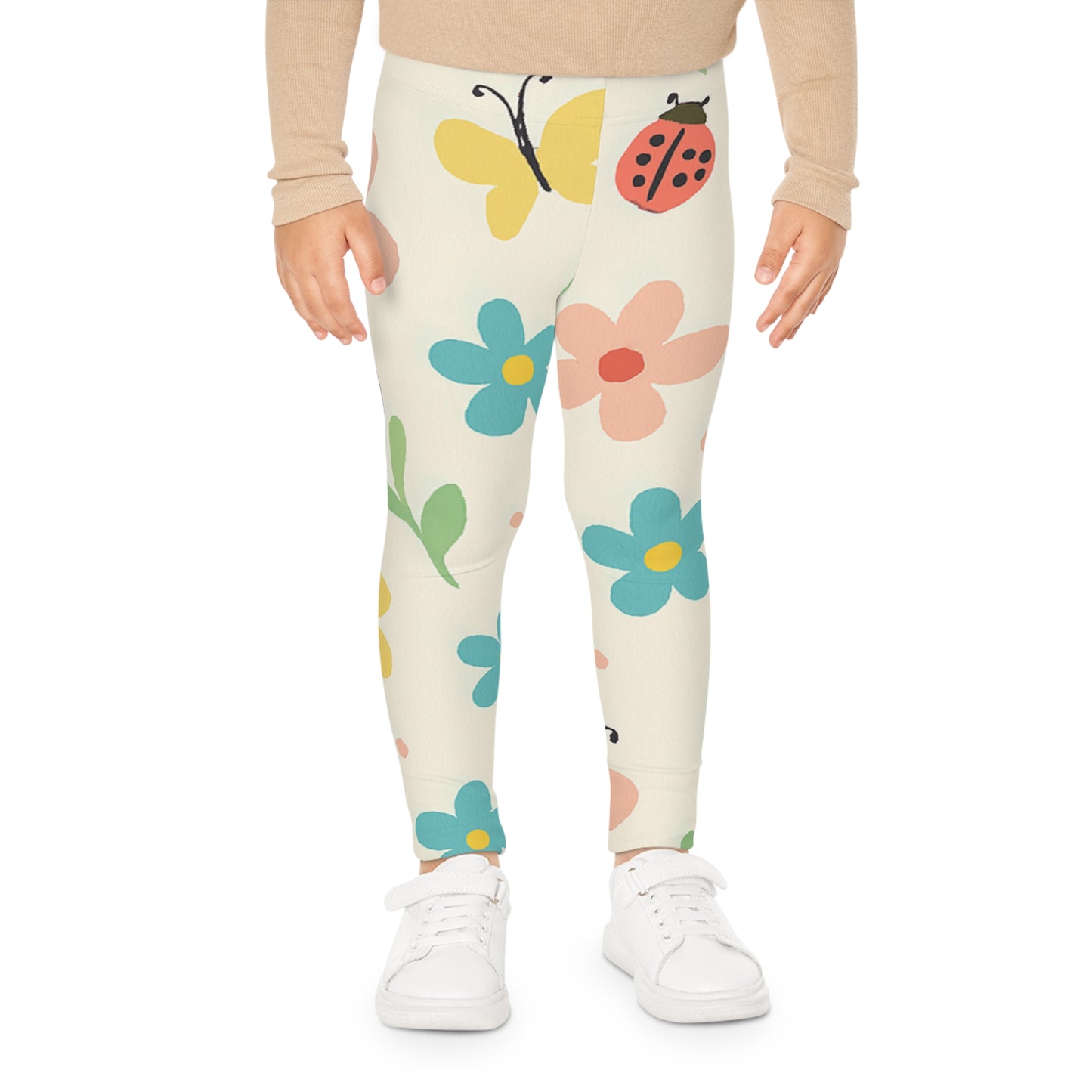 Kids Floral & Ladybug Leggings – Cute Spring Flower Pattern Stretch Pants for Girls | Playtime & Preschool L