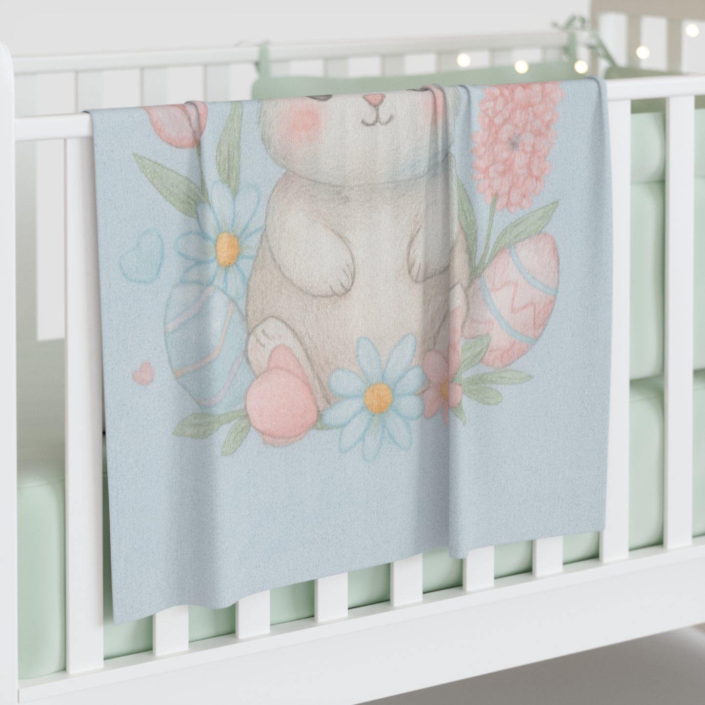 Soft Easter Baby Blanket – Bunny & Spring Flowers Fleece Swaddle | Perfect Easter Baby Gift