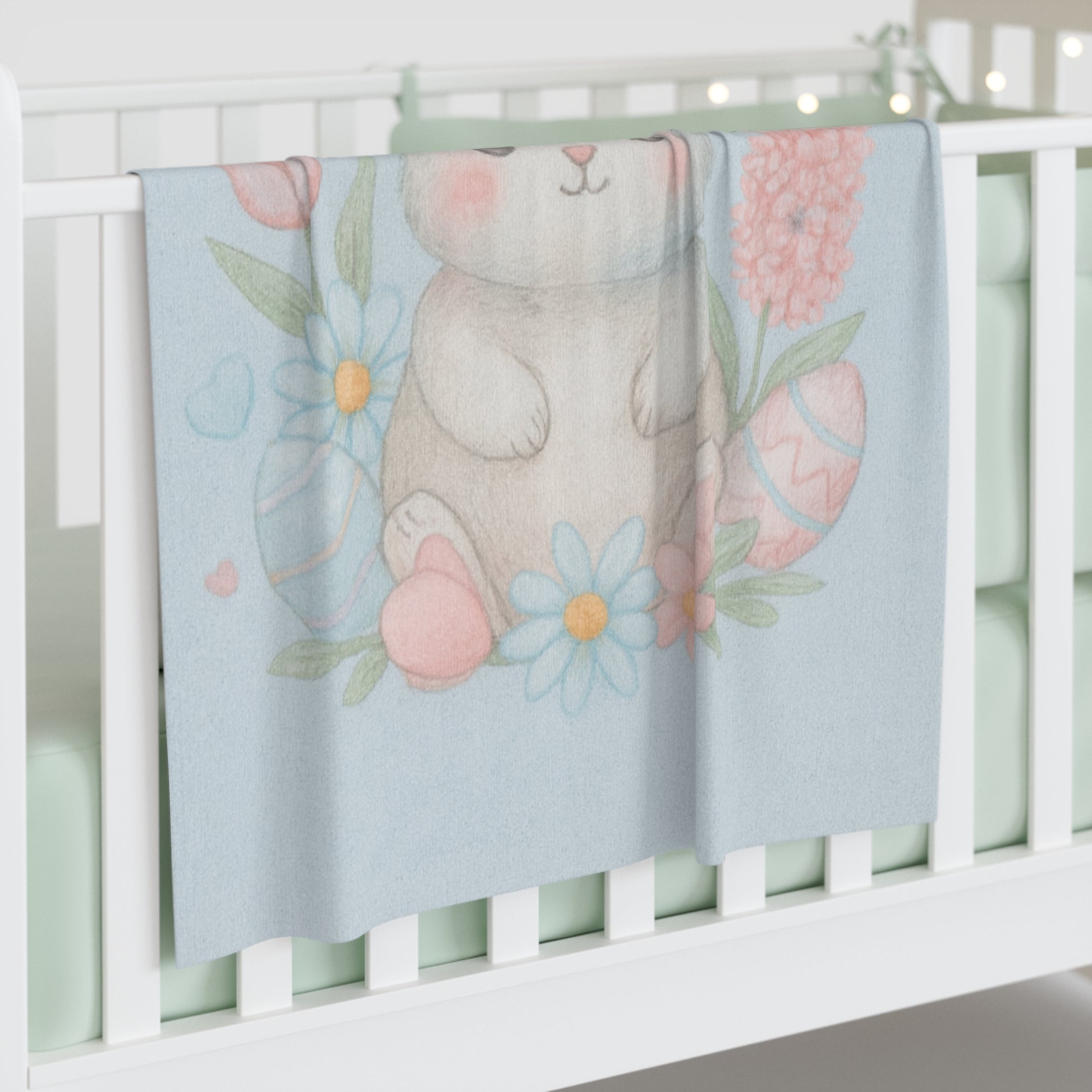 Soft Easter Baby Blanket – Bunny & Spring Flowers Fleece Swaddle | Perfect Easter Baby Gift