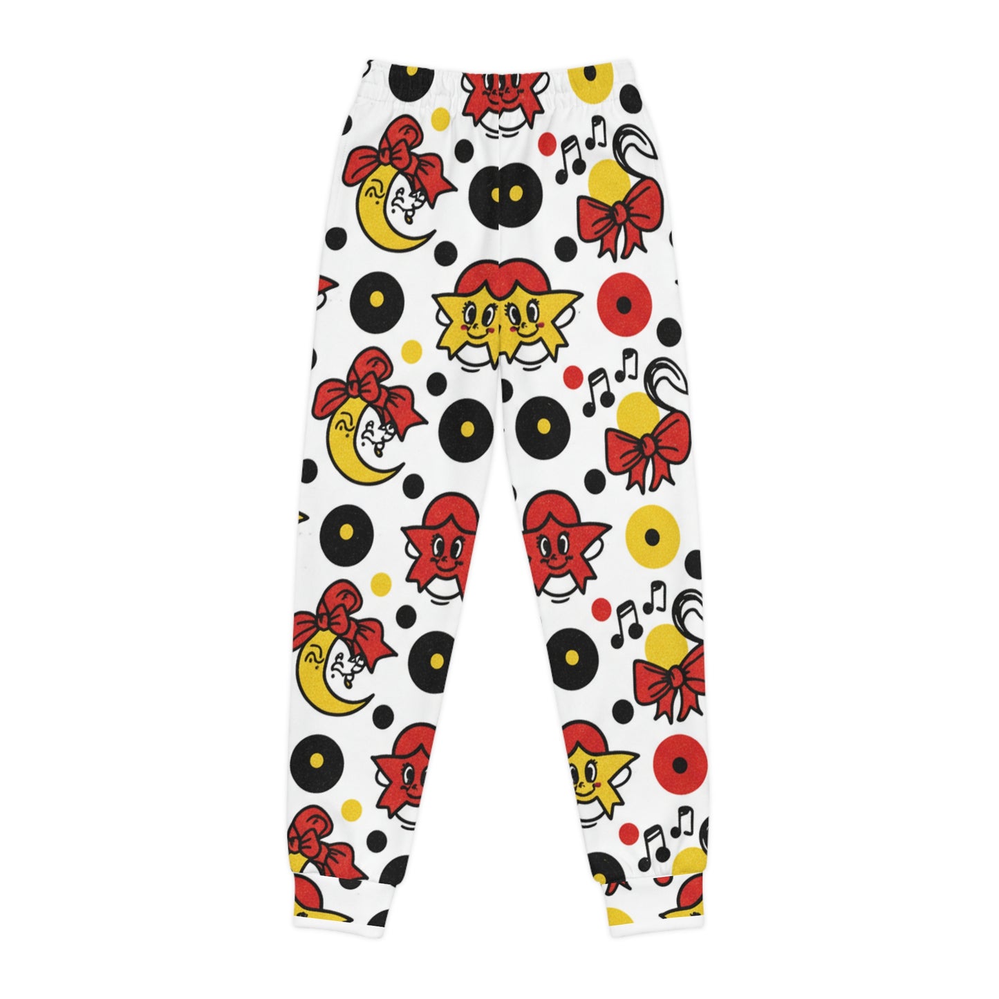 Youth Joggers – Retro Cartoon Records & Music Notes All-Over Print Kids Jogger Pants for Boys & Girls