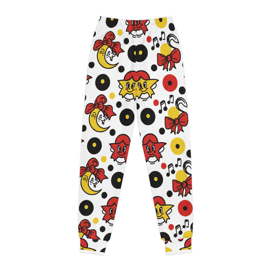 Youth Joggers – Retro Cartoon Records & Music Notes All-Over Print Kids Jogger Pants for Boys & Girls