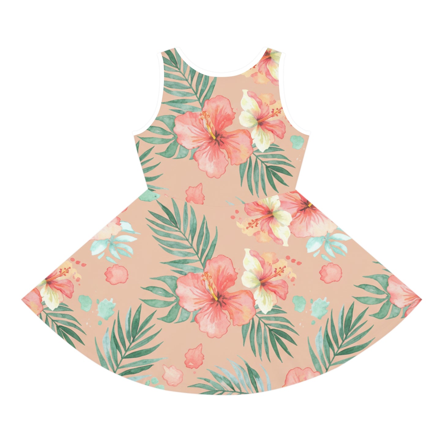 Girls Pink Hibiscus Sundress – Cute Kids Sleeveless Tropical Dress for Summer & Beach Seam thread color automatically matched to design