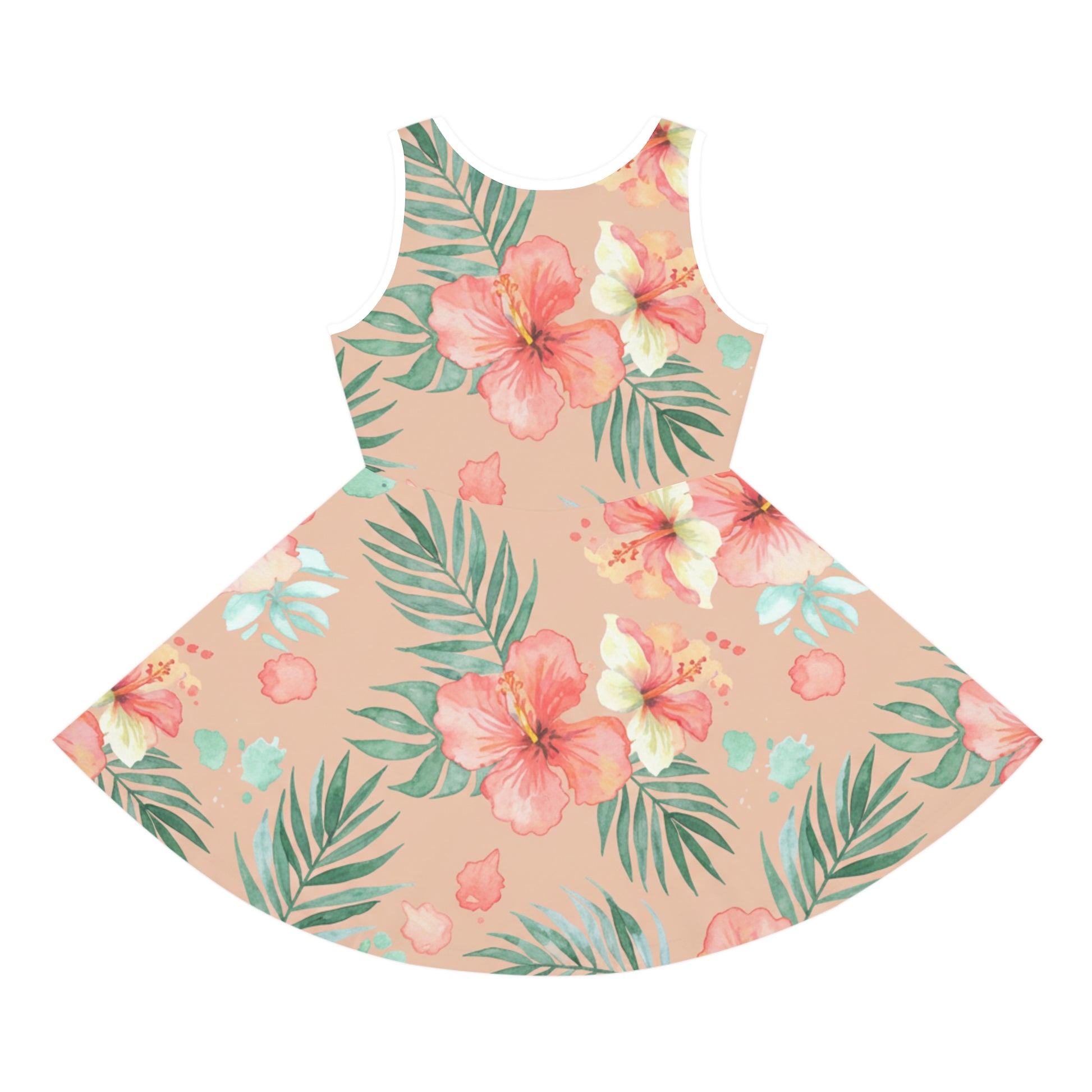 Girls Pink Hibiscus Sundress – Cute Kids Sleeveless Tropical Dress for Summer & Beach Seam thread color automatically matched to design