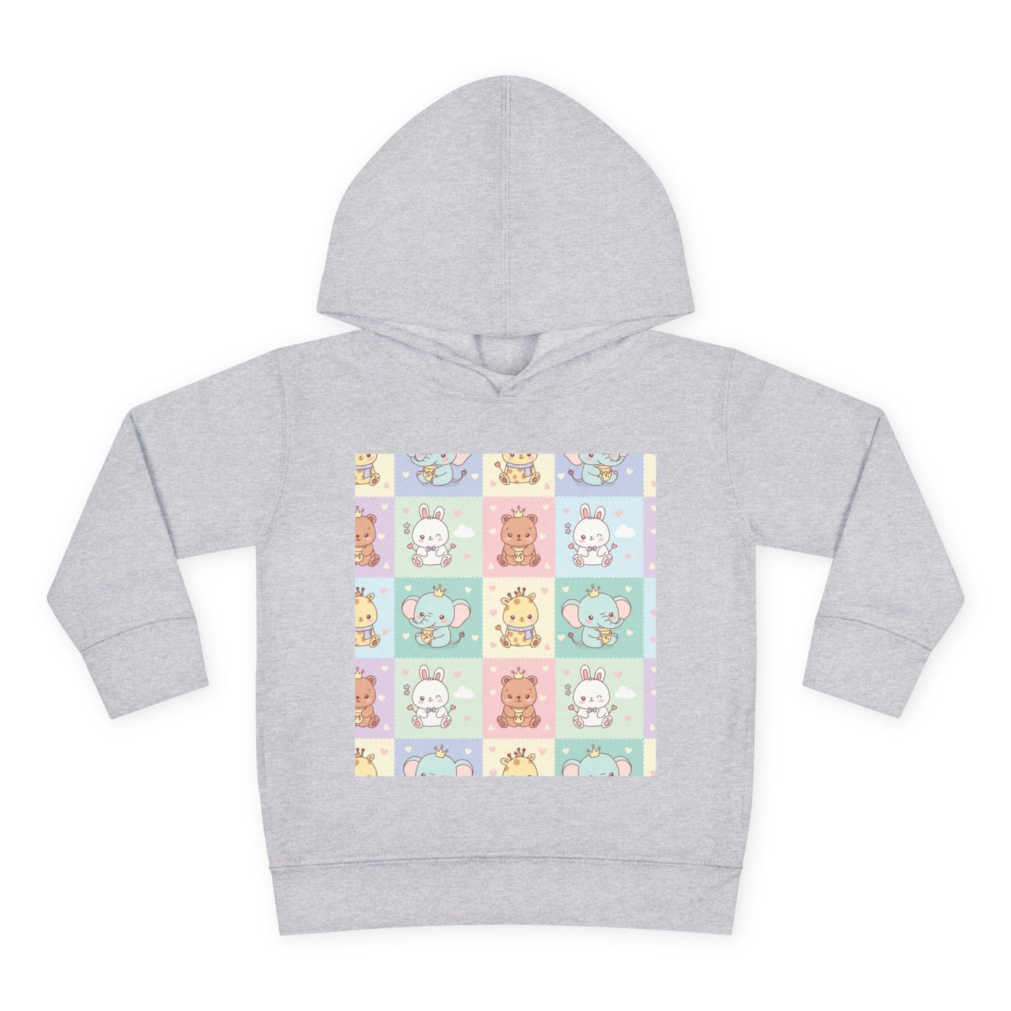 Toddler Hoodie – Cute Pastel Animal Patchwork Pullover for Boys & Girls | Soft Fleece Kids Sweatshirt Heather