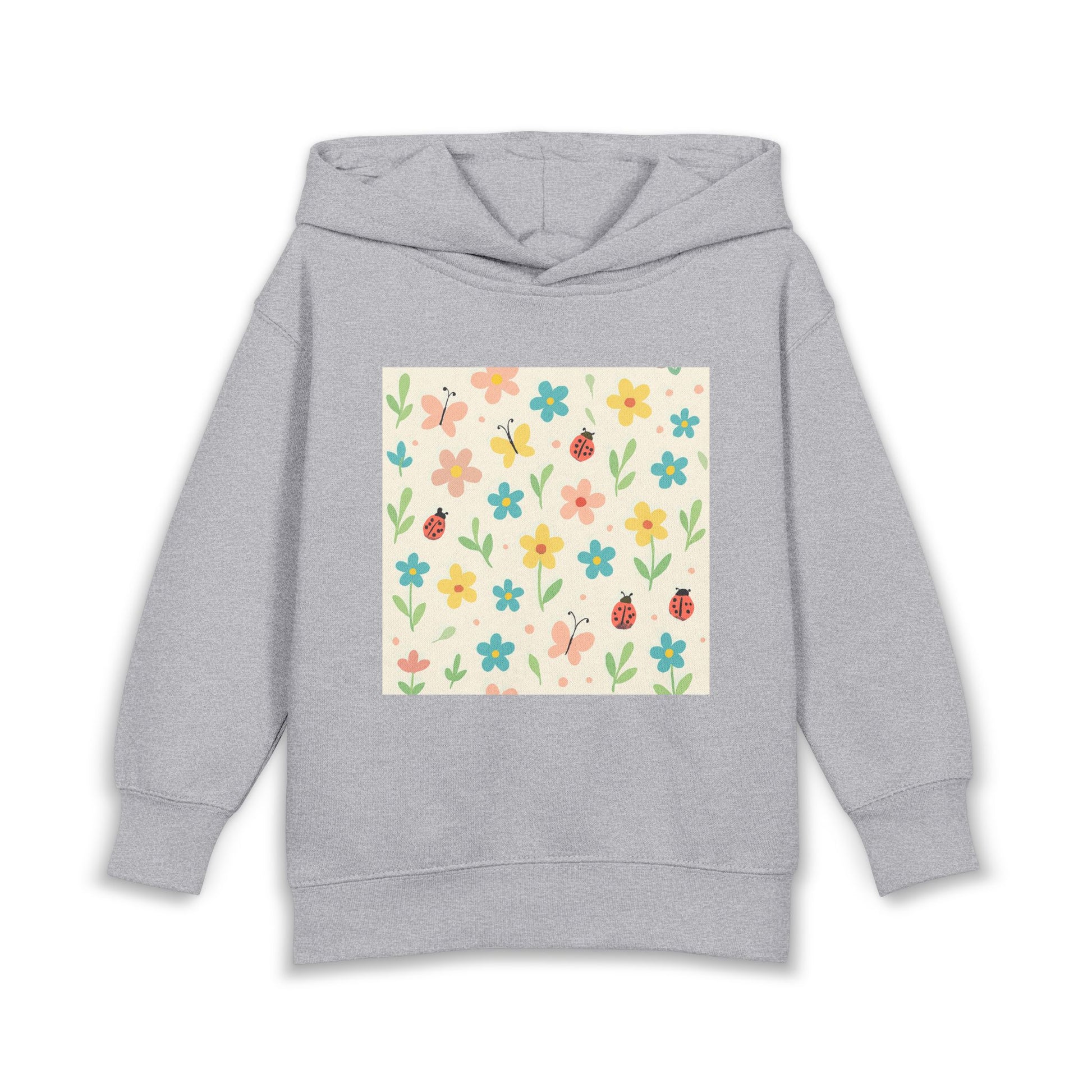 Toddler Hoodie – Cute Floral & Ladybug Pullover Fleece | Soft Cotton-Poly Kids Sweatshirt for Spring Heather