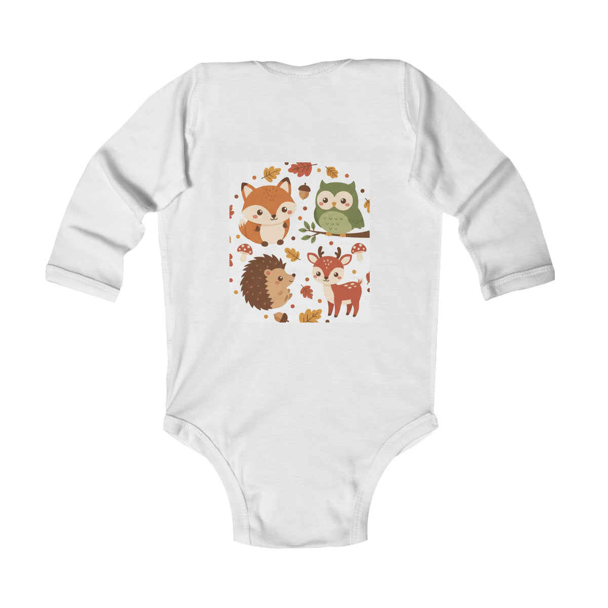 Baby Woodland Bodysuit – Fox, Owl & Deer Autumn Infant Onesie White