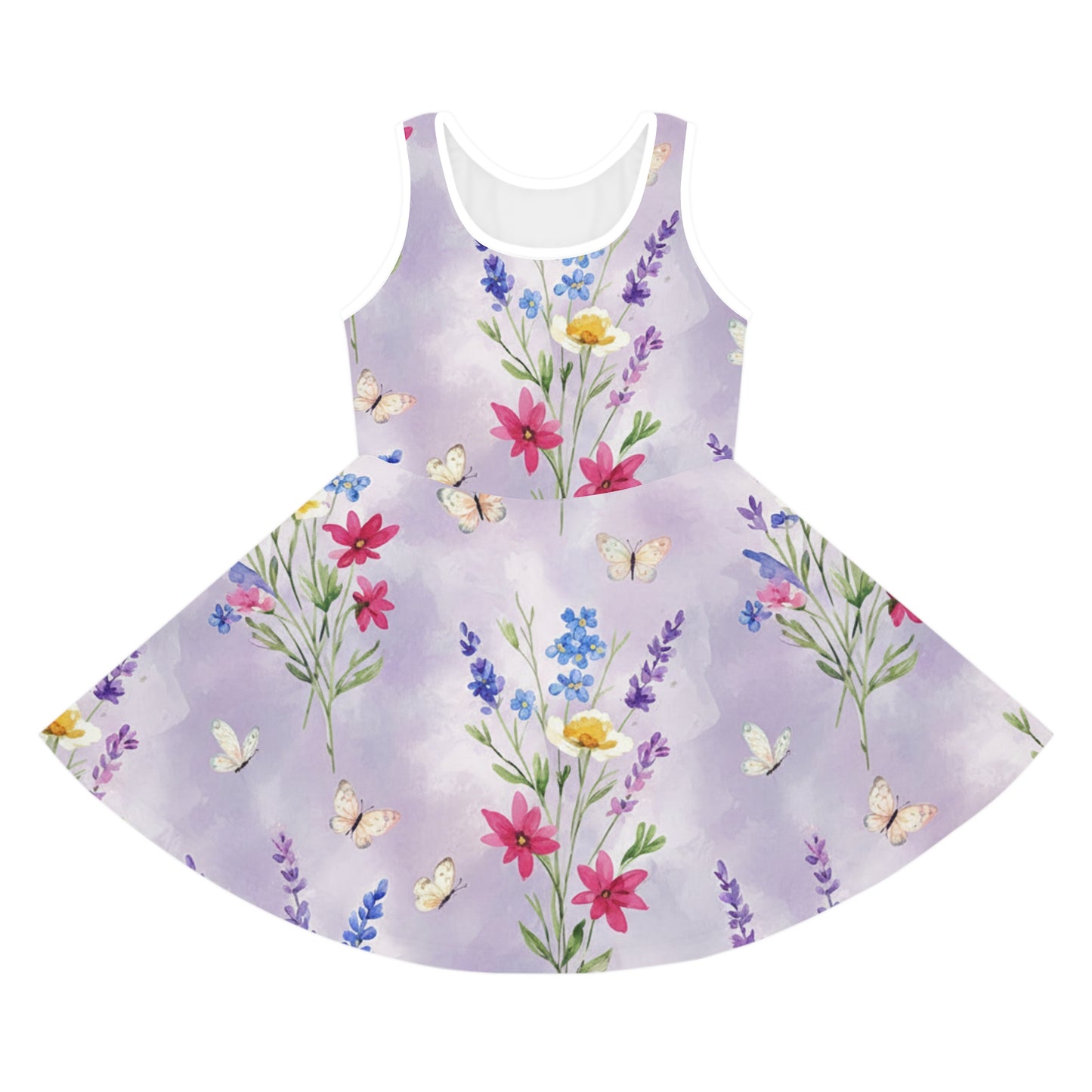 Girls Lavender Butterfly Sundress – Cute Kids Sleeveless Floral Dress for Spring & Garden Parties Seam thread color automatically matched to design