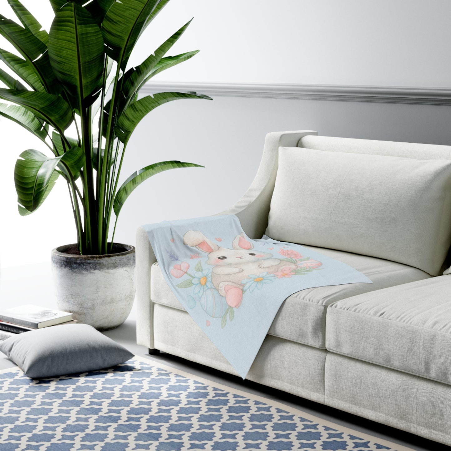 Soft Easter Baby Blanket – Bunny & Spring Flowers Fleece Swaddle | Perfect Easter Baby Gift