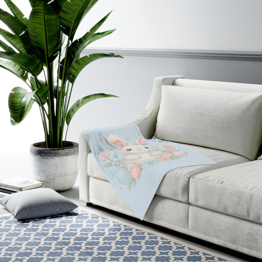Soft Easter Baby Blanket – Bunny & Spring Flowers Fleece Swaddle | Perfect Easter Baby Gift