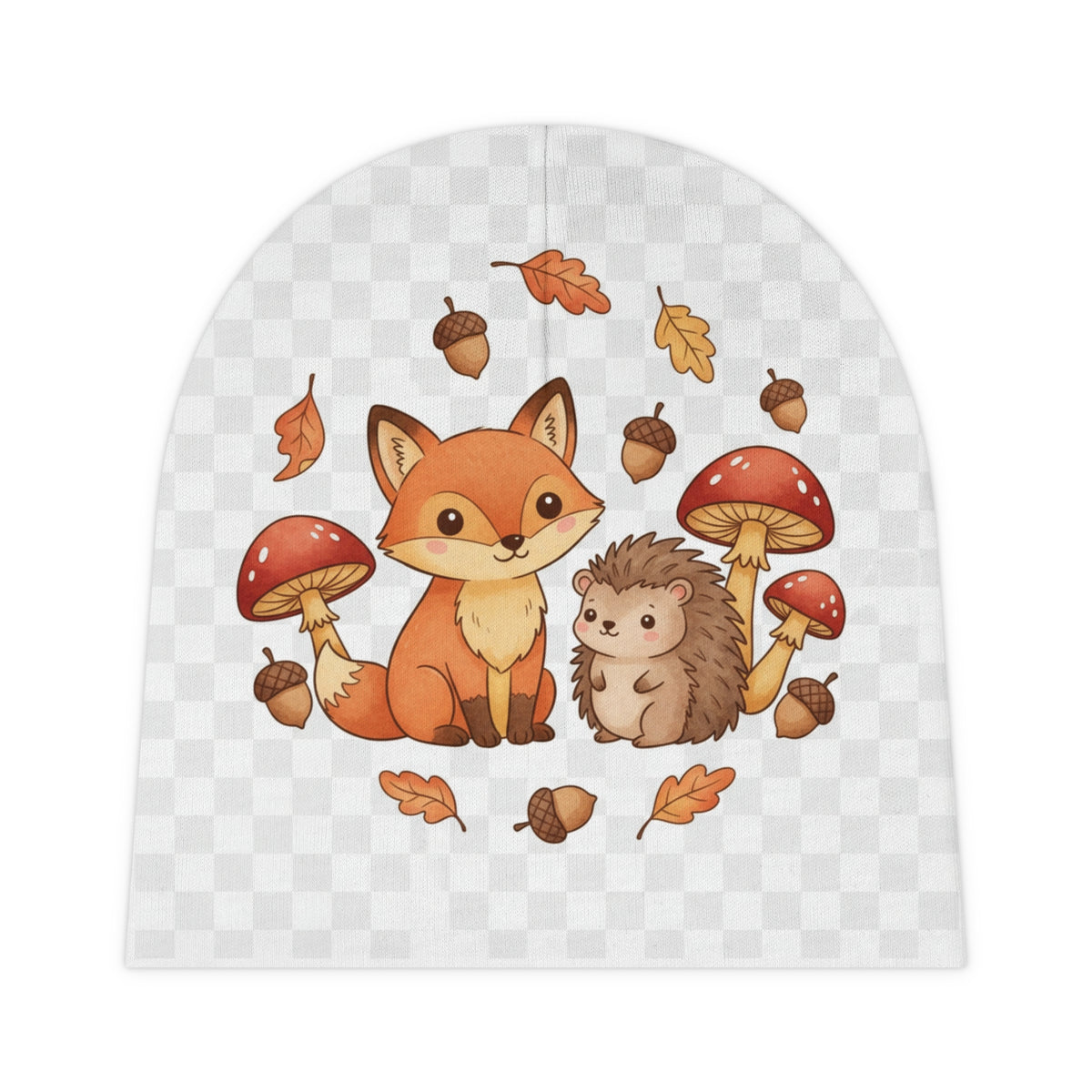 Kids Woodland Baby Beanie – All-Over Print Autumn Hat for Infants One size White