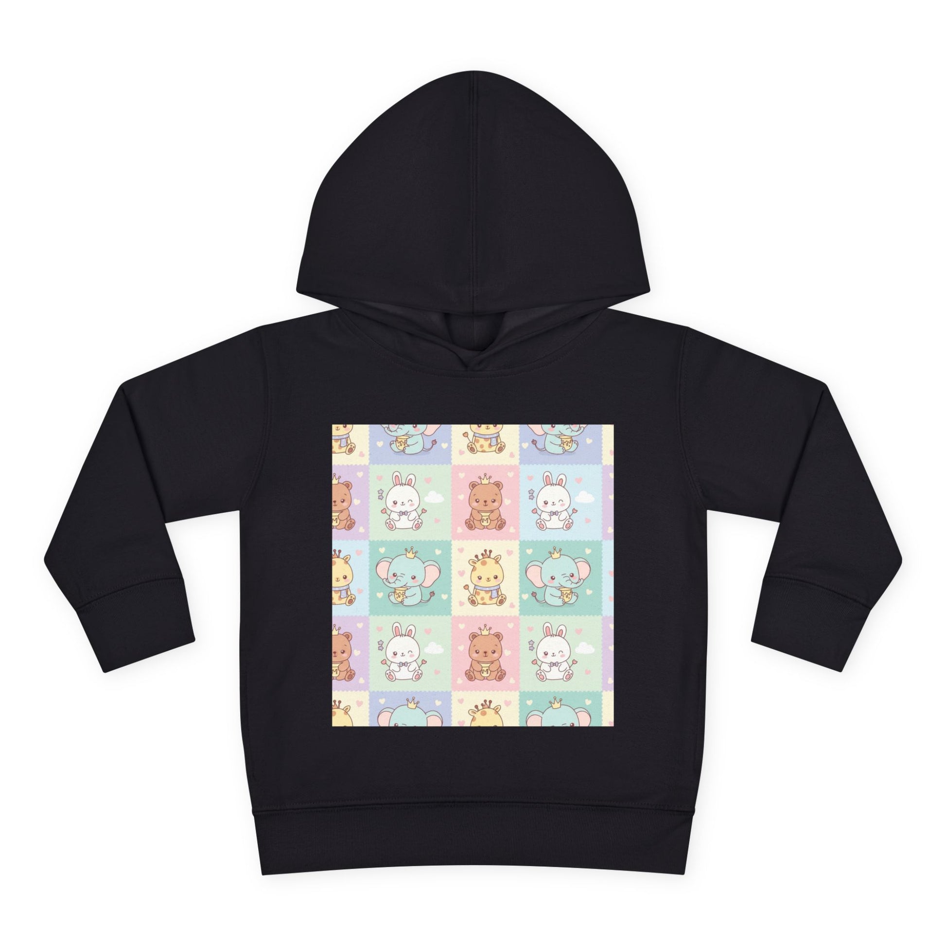 Toddler Hoodie – Cute Pastel Animal Patchwork Pullover for Boys & Girls | Soft Fleece Kids Sweatshirt Black