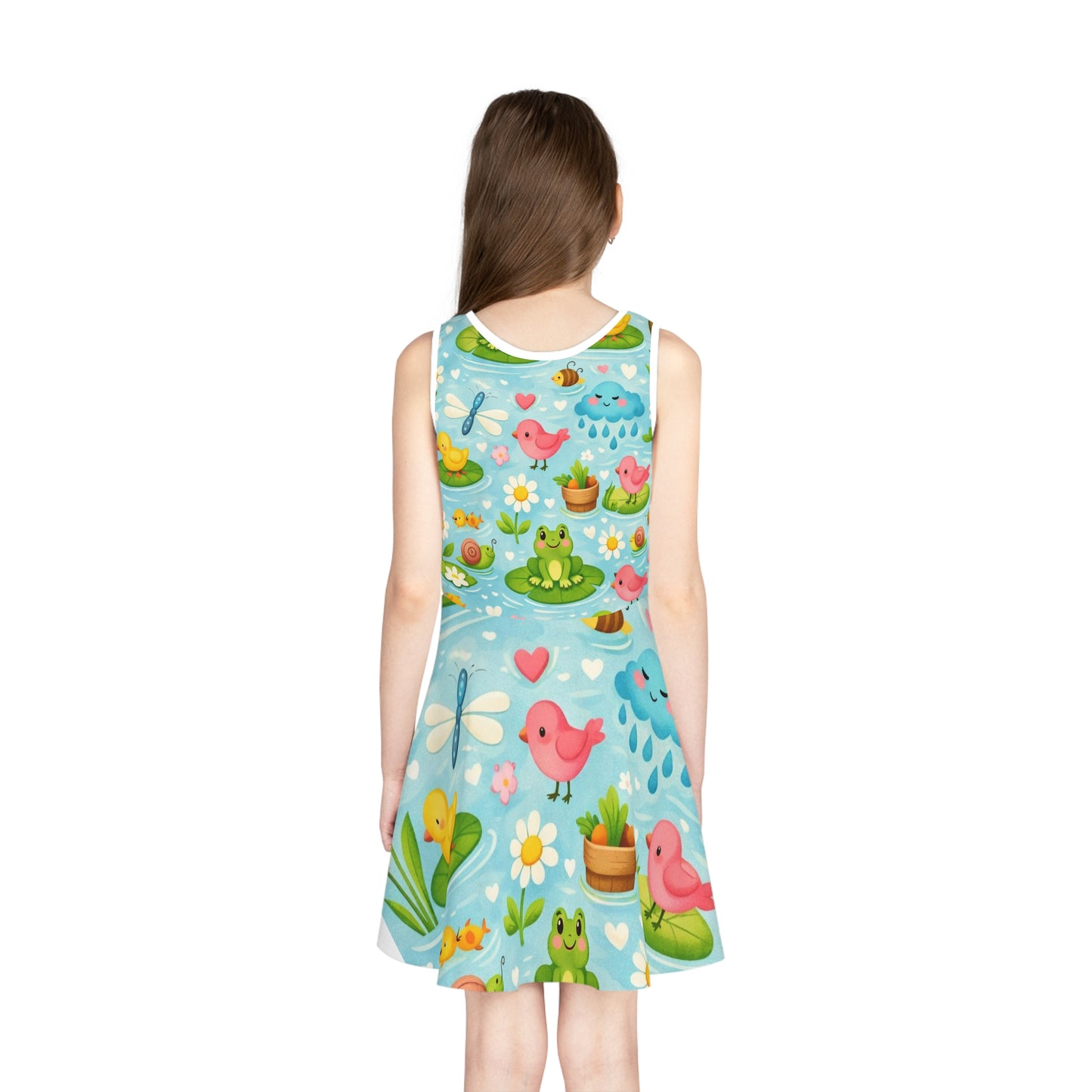 Girls Pink Hearts & Bones Sundress – Cute Kids Playful Sleeveless Dress for Toddlers & Little Girls Seam thread color automatically matched to design