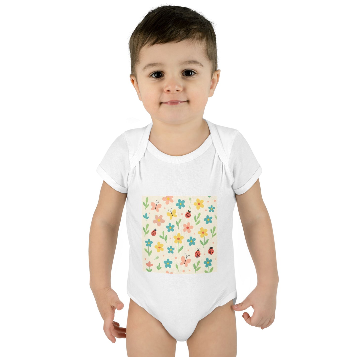Floral Baby Bodysuit – Pastel Garden Infant Onesie | Soft Cotton Newborn Gift for Boys & Girls White