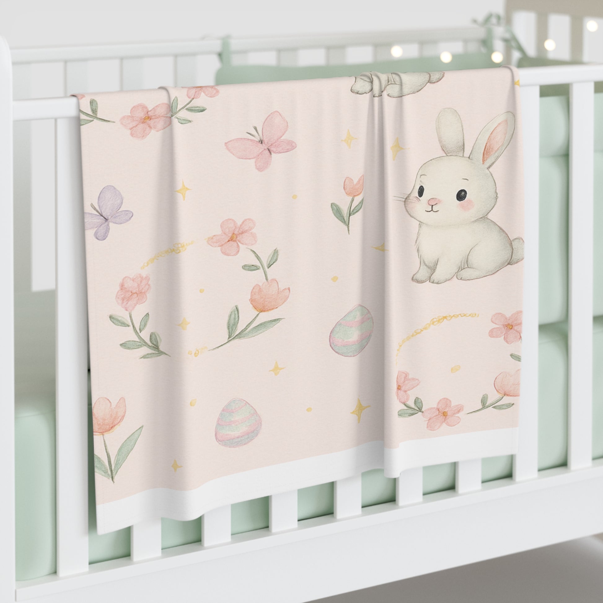 Pink Bunny Baby Swaddle Blanket – Cute Floral Easter Newborn Wrap | Soft Baby Shower Gift 30" × 40" White