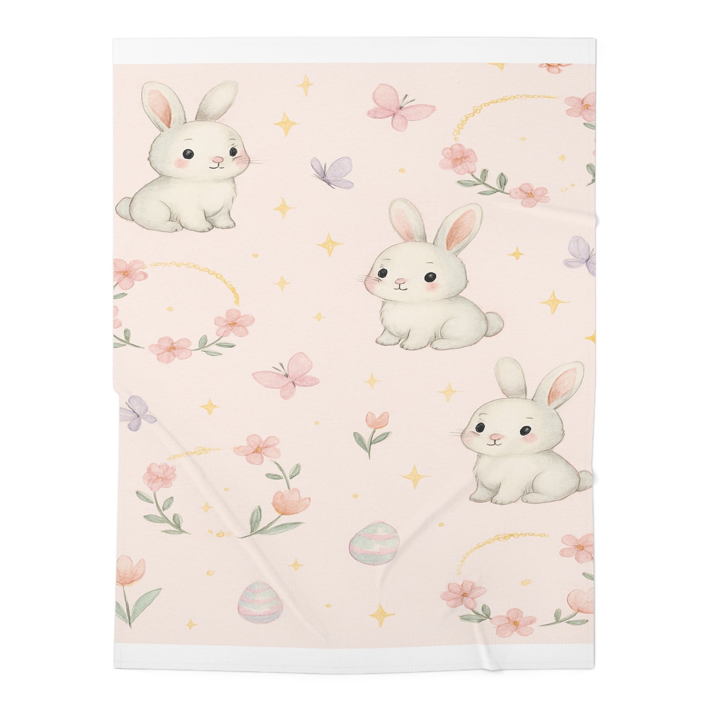 Pink Bunny Baby Swaddle Blanket – Cute Floral Easter Newborn Wrap | Soft Baby Shower Gift 30" × 40" White