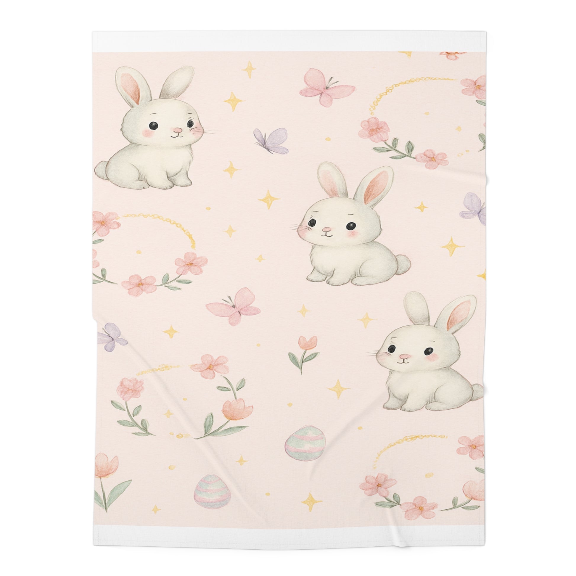 Pink Bunny Baby Swaddle Blanket – Cute Floral Easter Newborn Wrap | Soft Baby Shower Gift 30" × 40" White