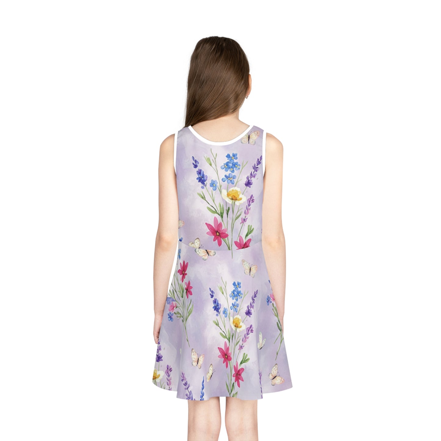 Girls Lavender Butterfly Sundress – Cute Kids Sleeveless Floral Dress for Spring & Garden Parties Seam thread color automatically matched to design