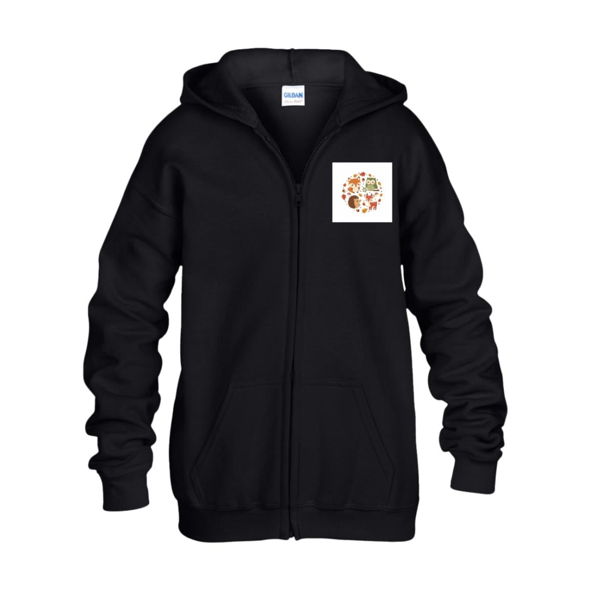 Kids Woodland Zip-Up Hoodie – Fox & Friends Autumn Print Black