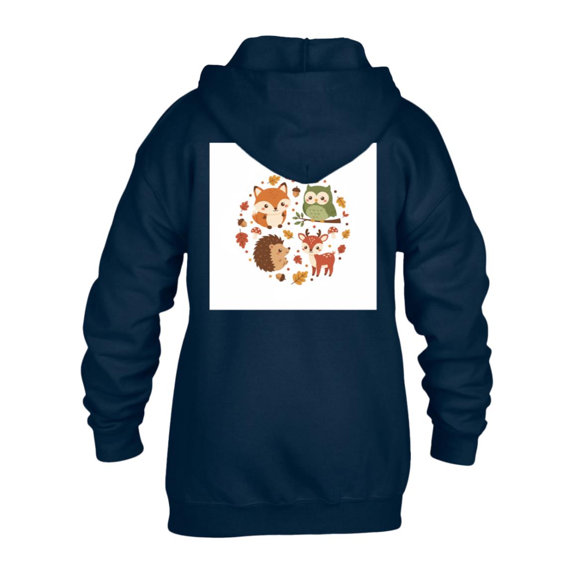Kids Woodland Zip-Up Hoodie – Fox & Friends Autumn Print Navy