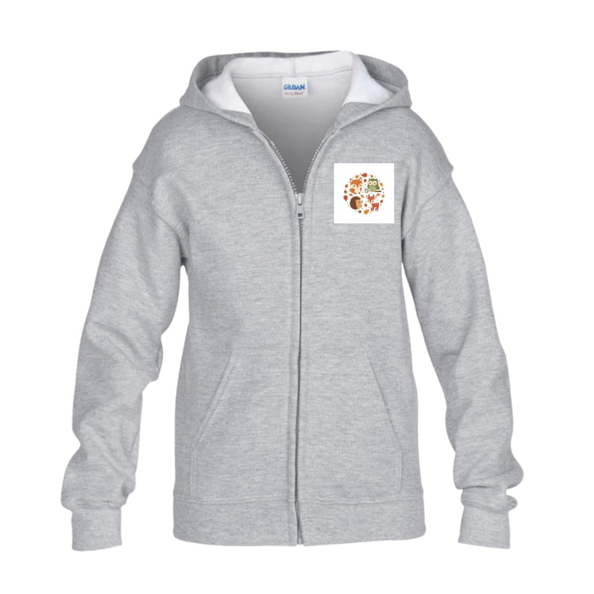 Kids Woodland Zip-Up Hoodie – Fox & Friends Autumn Print Grey