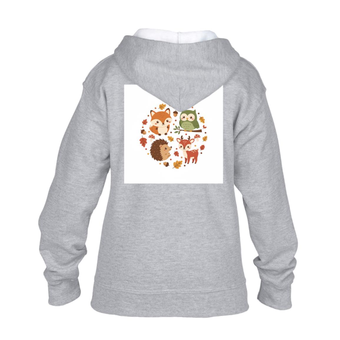 Kids Woodland Zip-Up Hoodie – Fox & Friends Autumn Print Grey