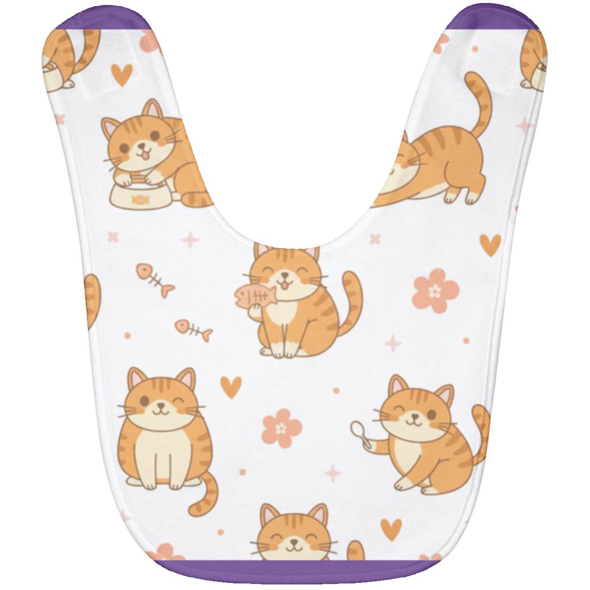 Baby Bib – Cute Orange Tabby Cat Print | Soft Fleece Mealtime Bib for Newborns to 36 Months Purple One Size