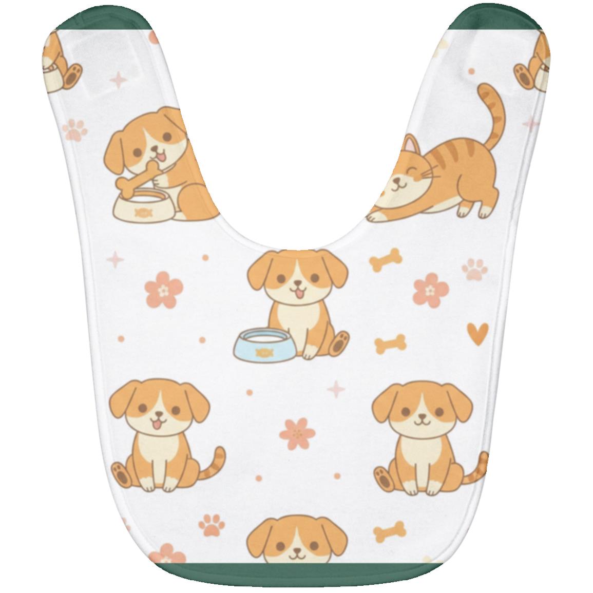 Baby Bib – Cute Puppy Print | Soft Fleece Mealtime Bib for Newborns to 36 Months Forest One Size