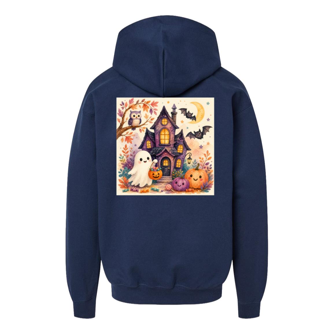 Kids Halloween Hoodie – Ghost & Pumpkin Fleece Pullover Navy