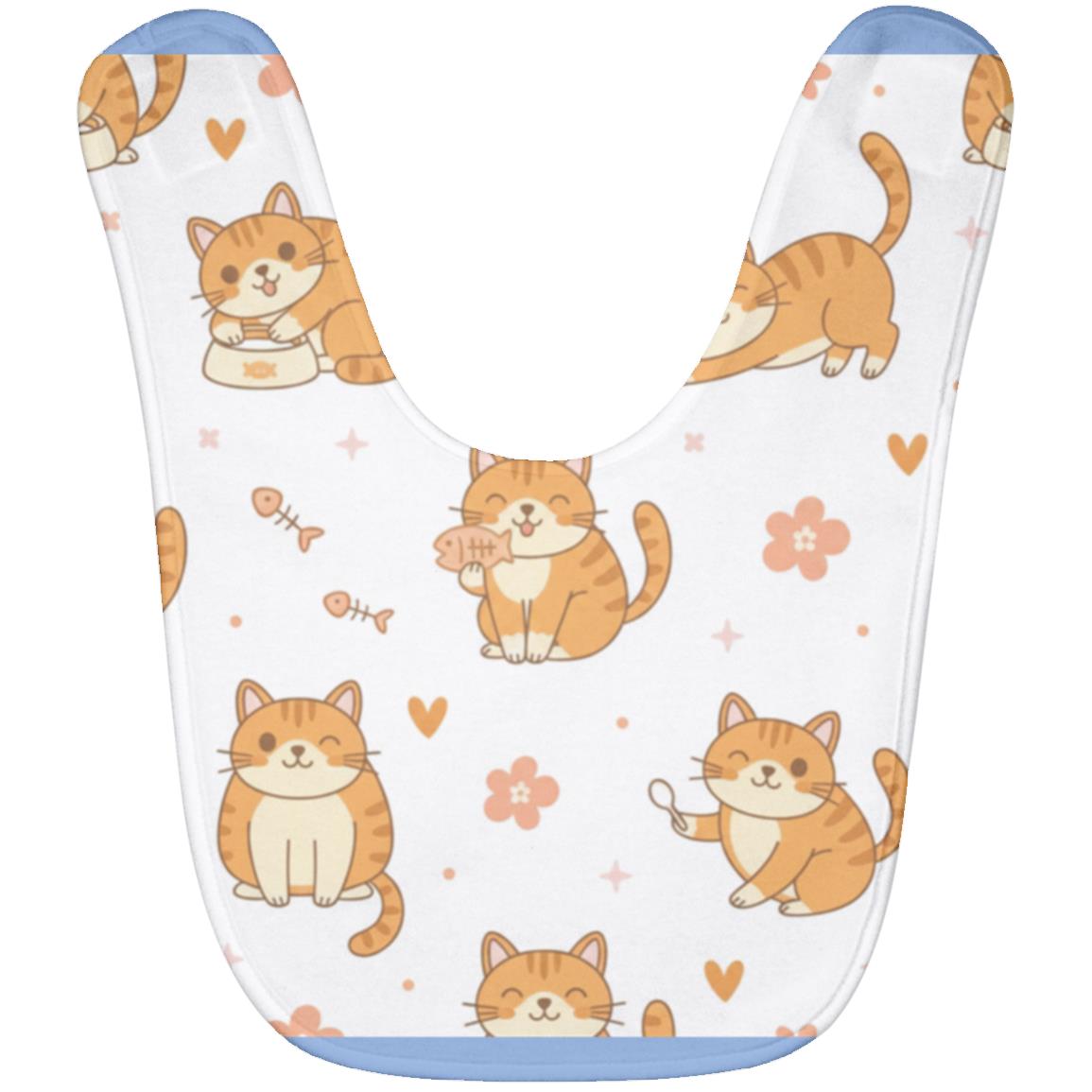 Baby Bib – Cute Orange Tabby Cat Print | Soft Fleece Mealtime Bib for Newborns to 36 Months Columbia Blue One Size