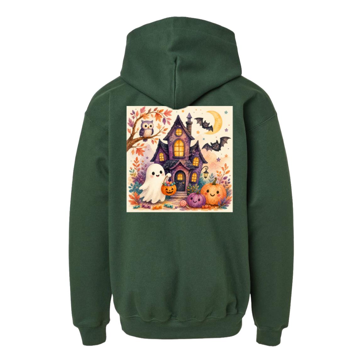 Kids Halloween Hoodie – Ghost & Pumpkin Fleece Pullover Forest