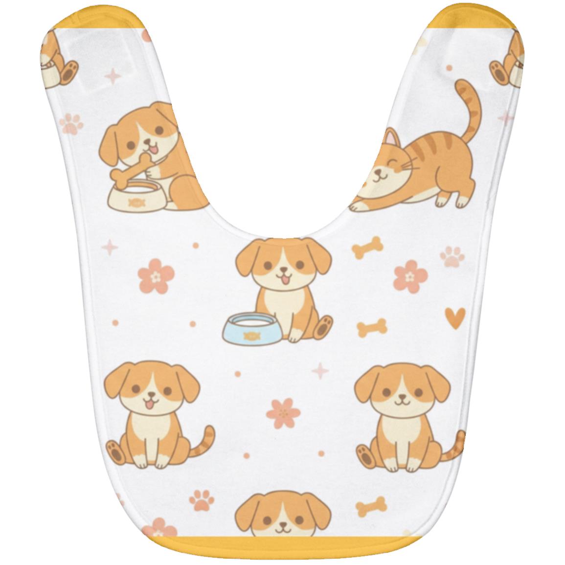 Baby Bib – Cute Puppy Print | Soft Fleece Mealtime Bib for Newborns to 36 Months Athletic Gold One Size