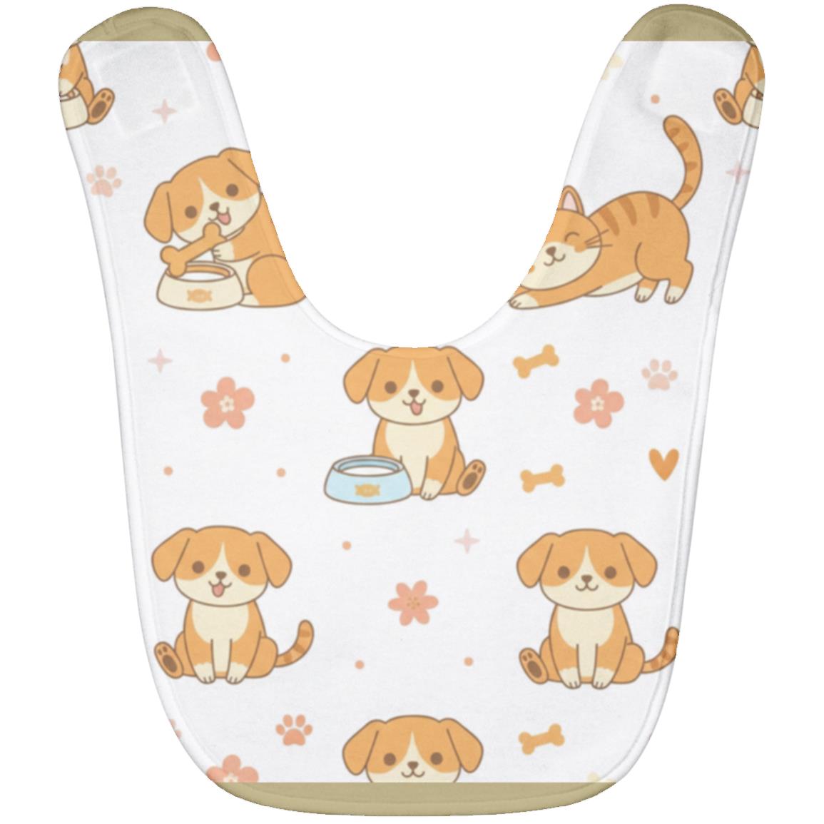 Baby Bib – Cute Puppy Print | Soft Fleece Mealtime Bib for Newborns to 36 Months Old Gold One Size