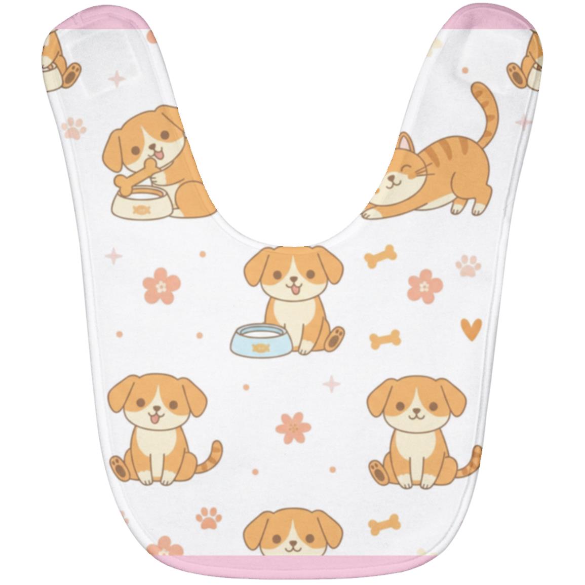 Baby Bib – Cute Puppy Print | Soft Fleece Mealtime Bib for Newborns to 36 Months Pink One Size