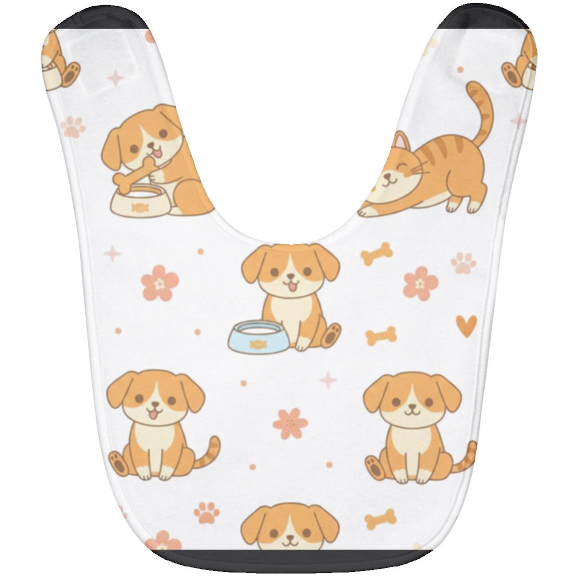 Baby Bib – Cute Puppy Print | Soft Fleece Mealtime Bib for Newborns to 36 Months Black One Size