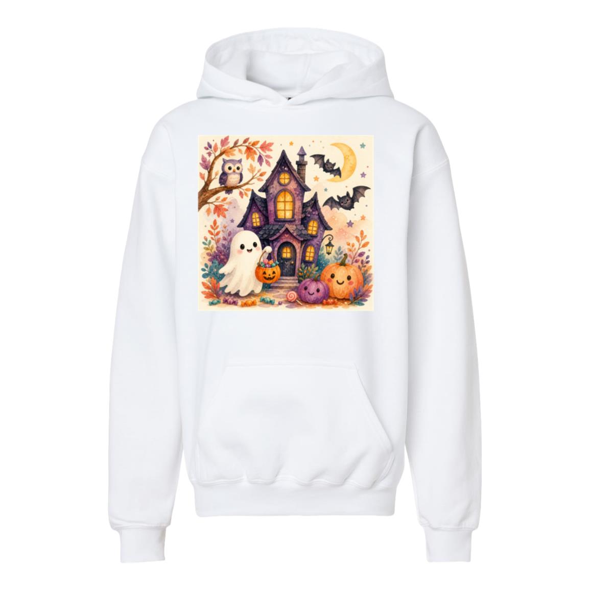 Kids Halloween Hoodie – Ghost & Pumpkin Fleece Pullover White