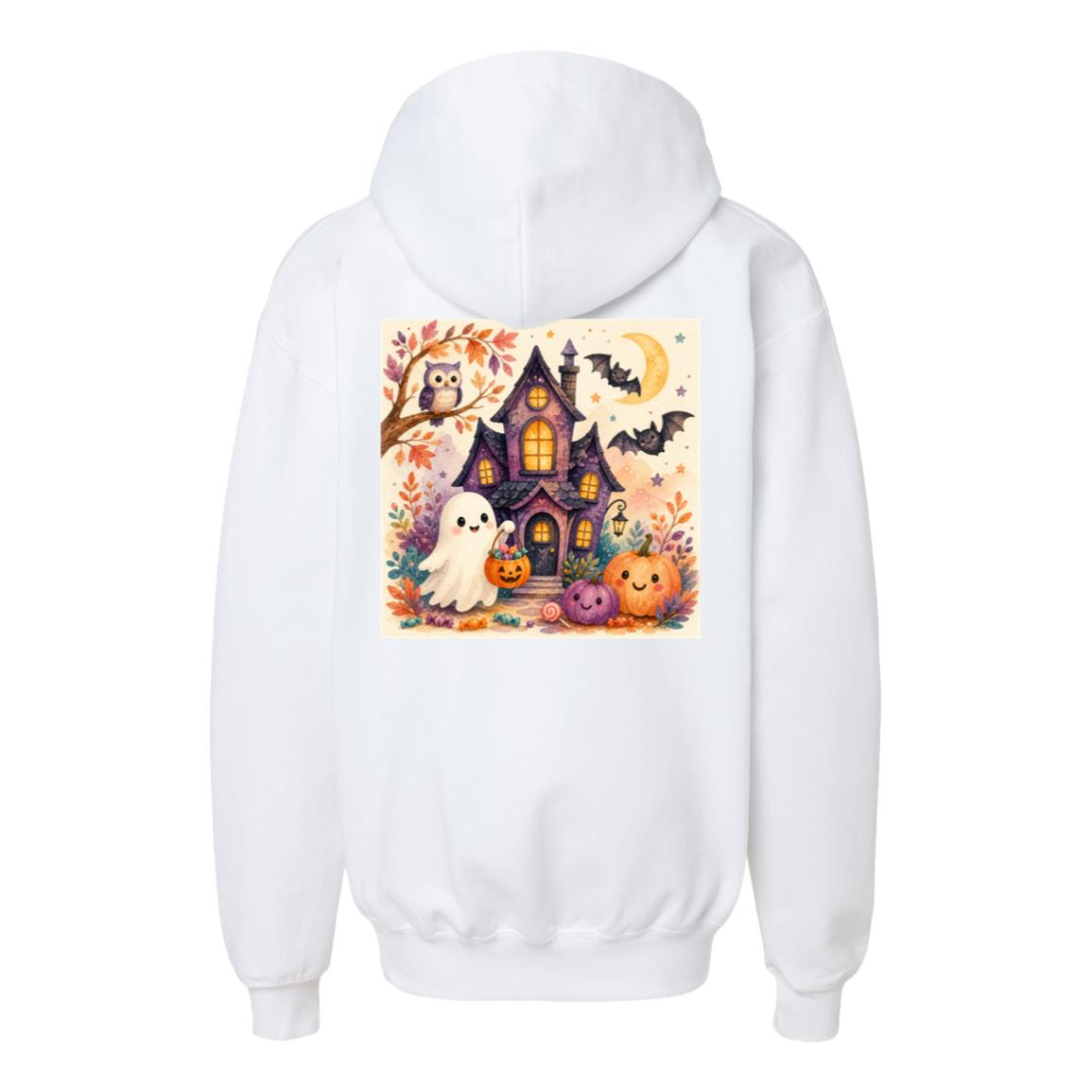 Kids Halloween Hoodie – Ghost & Pumpkin Fleece Pullover White