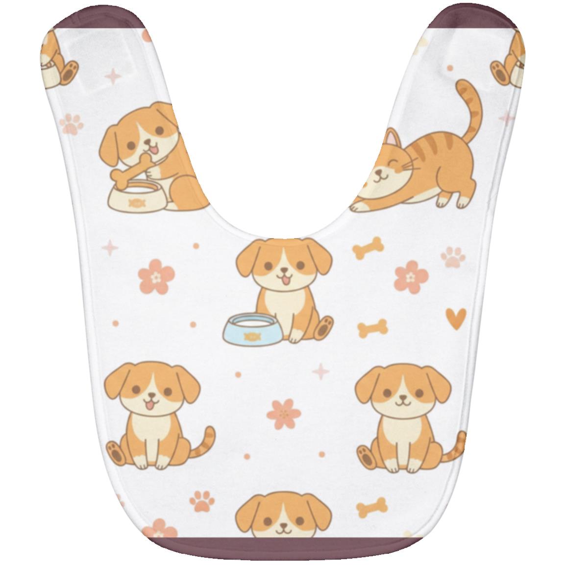 Baby Bib – Cute Puppy Print | Soft Fleece Mealtime Bib for Newborns to 36 Months Maroon One Size
