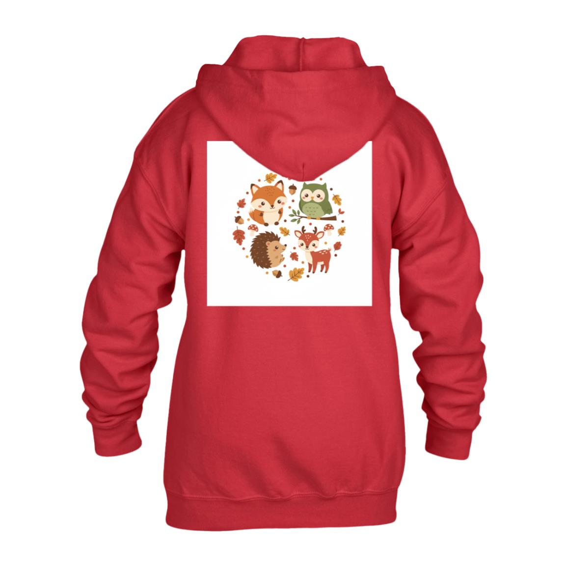 Kids Woodland Zip-Up Hoodie – Fox & Friends Autumn Print Red