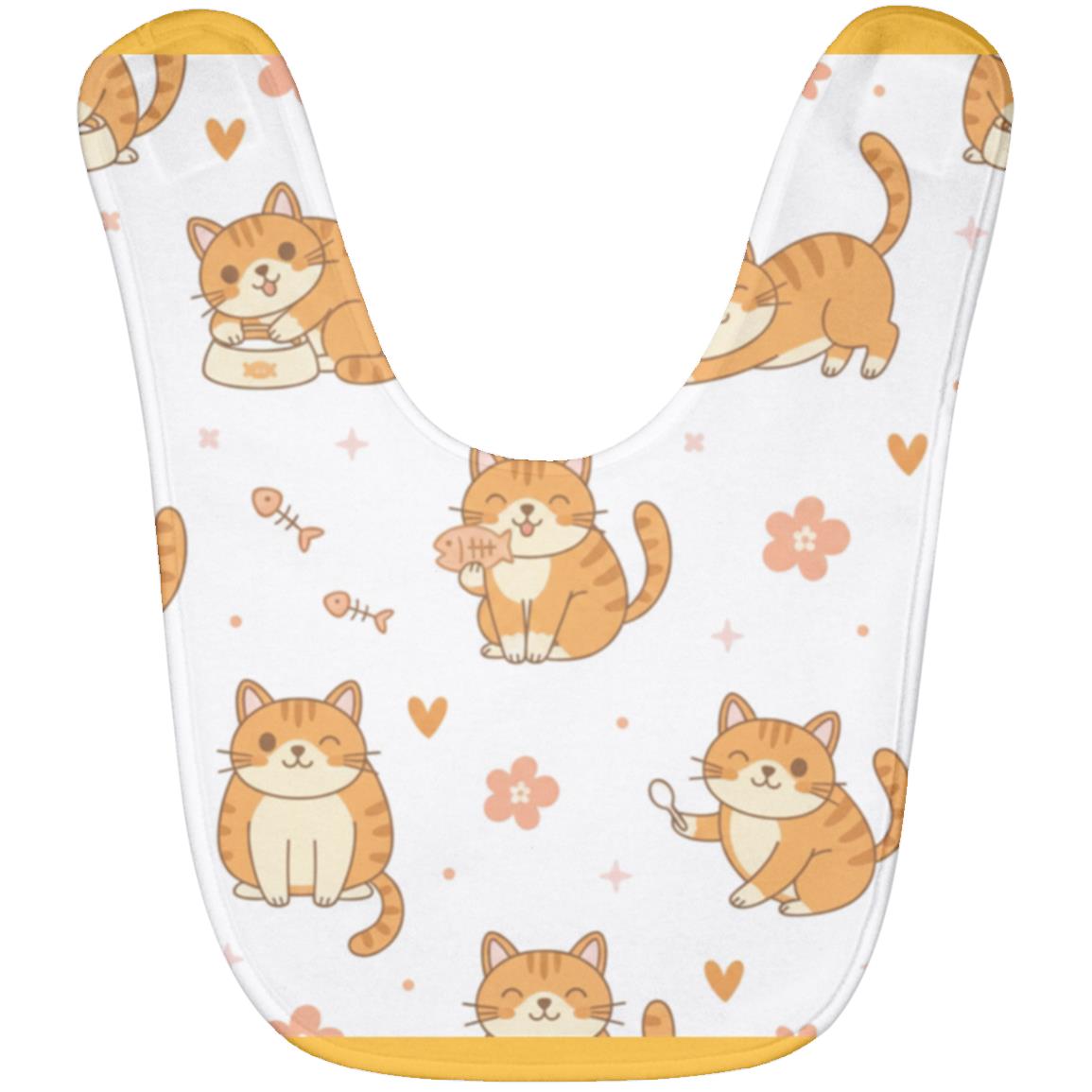 Baby Bib – Cute Orange Tabby Cat Print | Soft Fleece Mealtime Bib for Newborns to 36 Months Athletic Gold One Size
