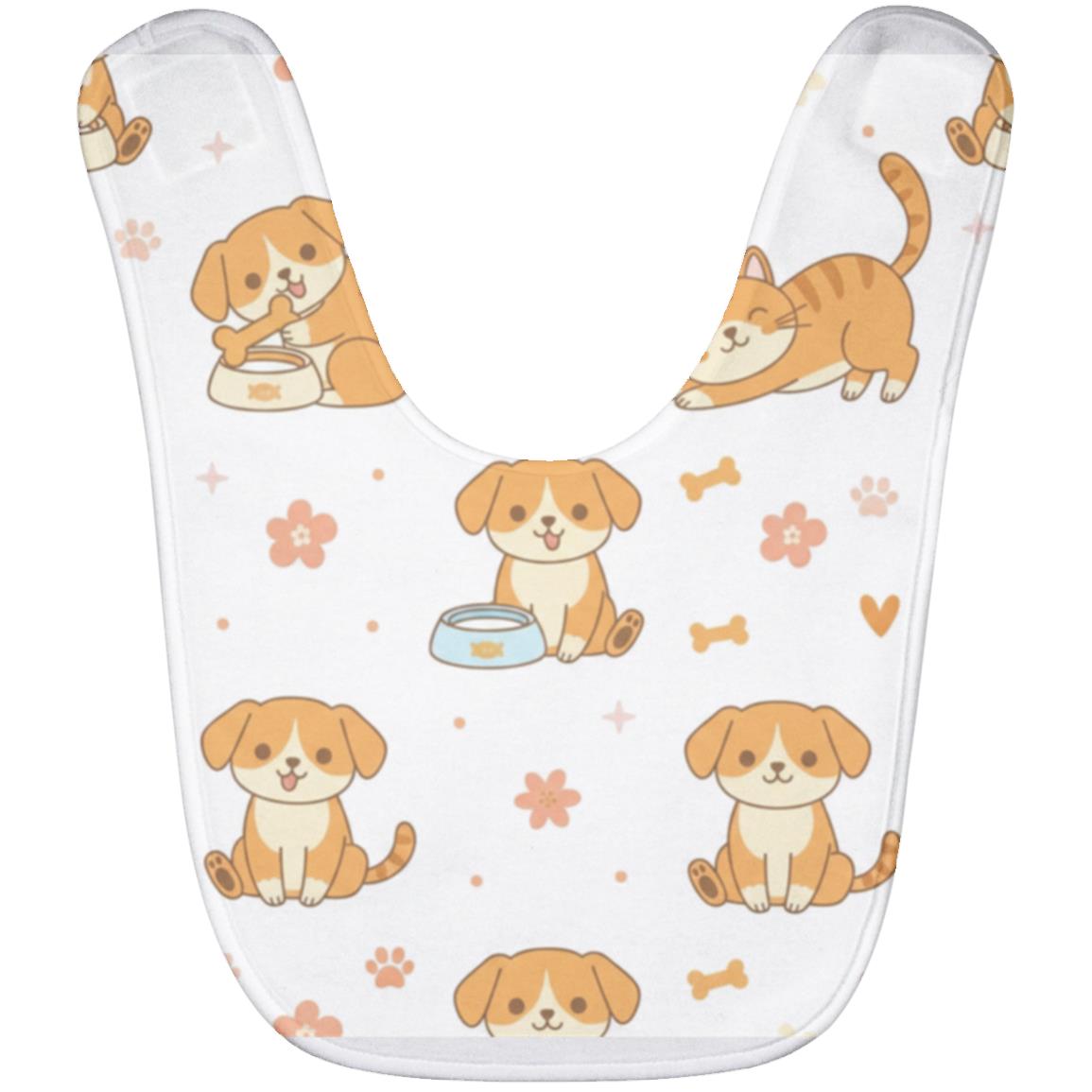 Baby Bib – Cute Puppy Print | Soft Fleece Mealtime Bib for Newborns to 36 Months White One Size