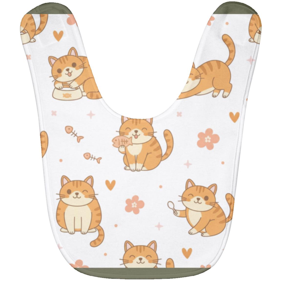 Baby Bib – Cute Orange Tabby Cat Print | Soft Fleece Mealtime Bib for Newborns to 36 Months Olive One Size