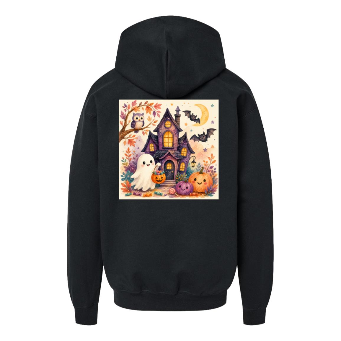 Kids Halloween Hoodie – Ghost & Pumpkin Fleece Pullover Black