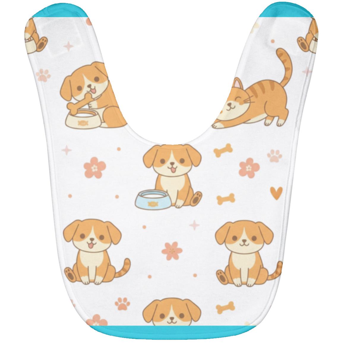 Baby Bib – Cute Puppy Print | Soft Fleece Mealtime Bib for Newborns to 36 Months Turquoise One Size
