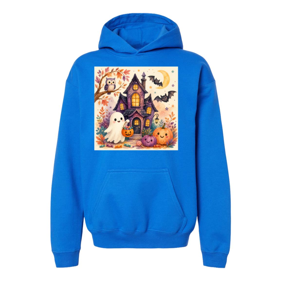 Kids Halloween Hoodie – Ghost & Pumpkin Fleece Pullover Royal
