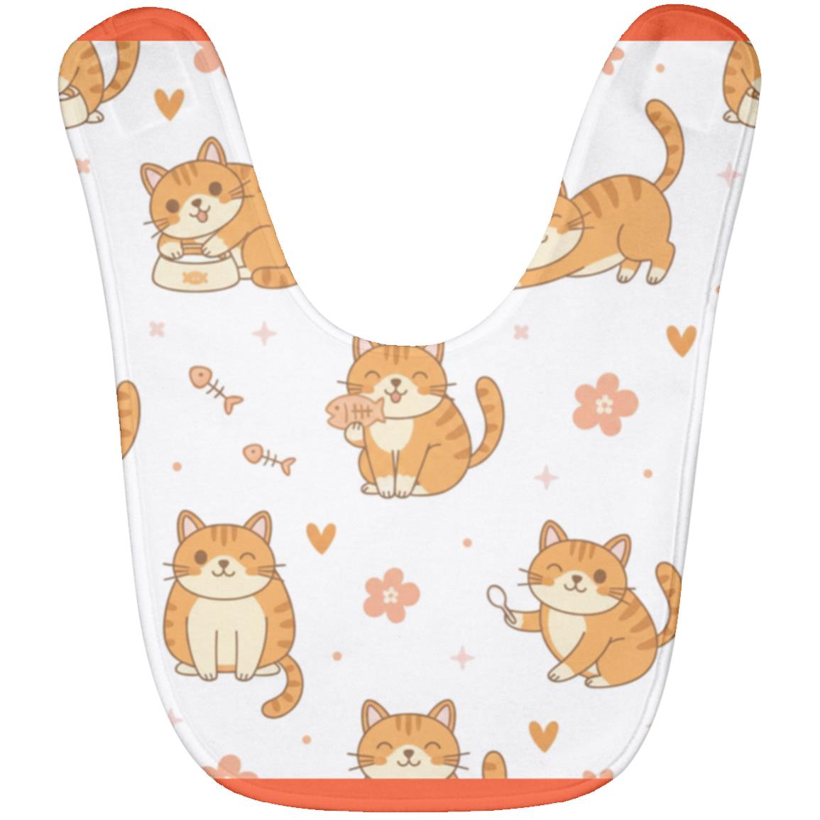Baby Bib – Cute Orange Tabby Cat Print | Soft Fleece Mealtime Bib for Newborns to 36 Months Safety Orange One Size