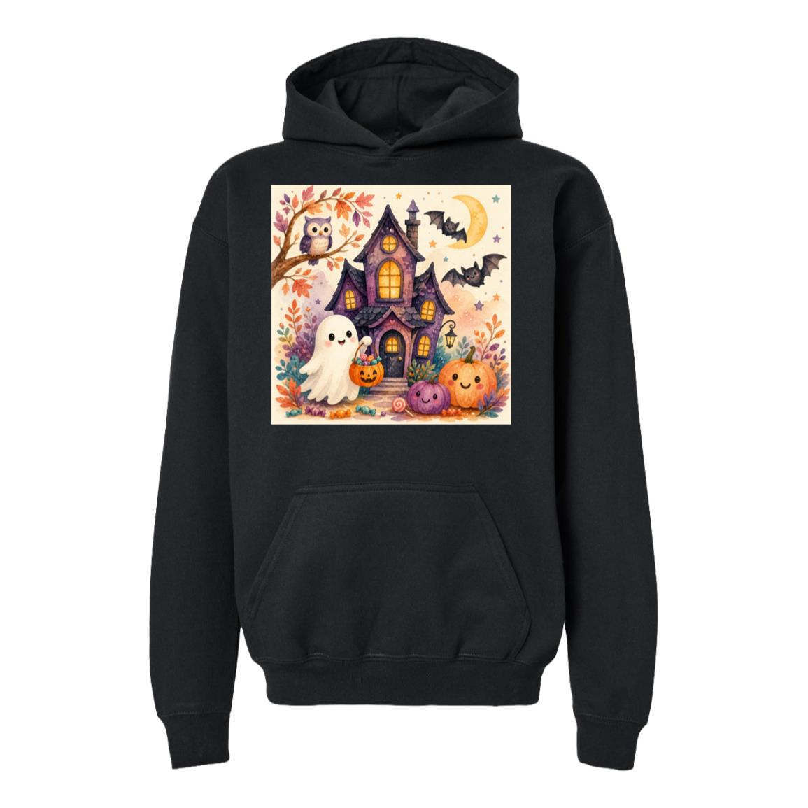 Kids Halloween Hoodie – Ghost & Pumpkin Fleece Pullover Black