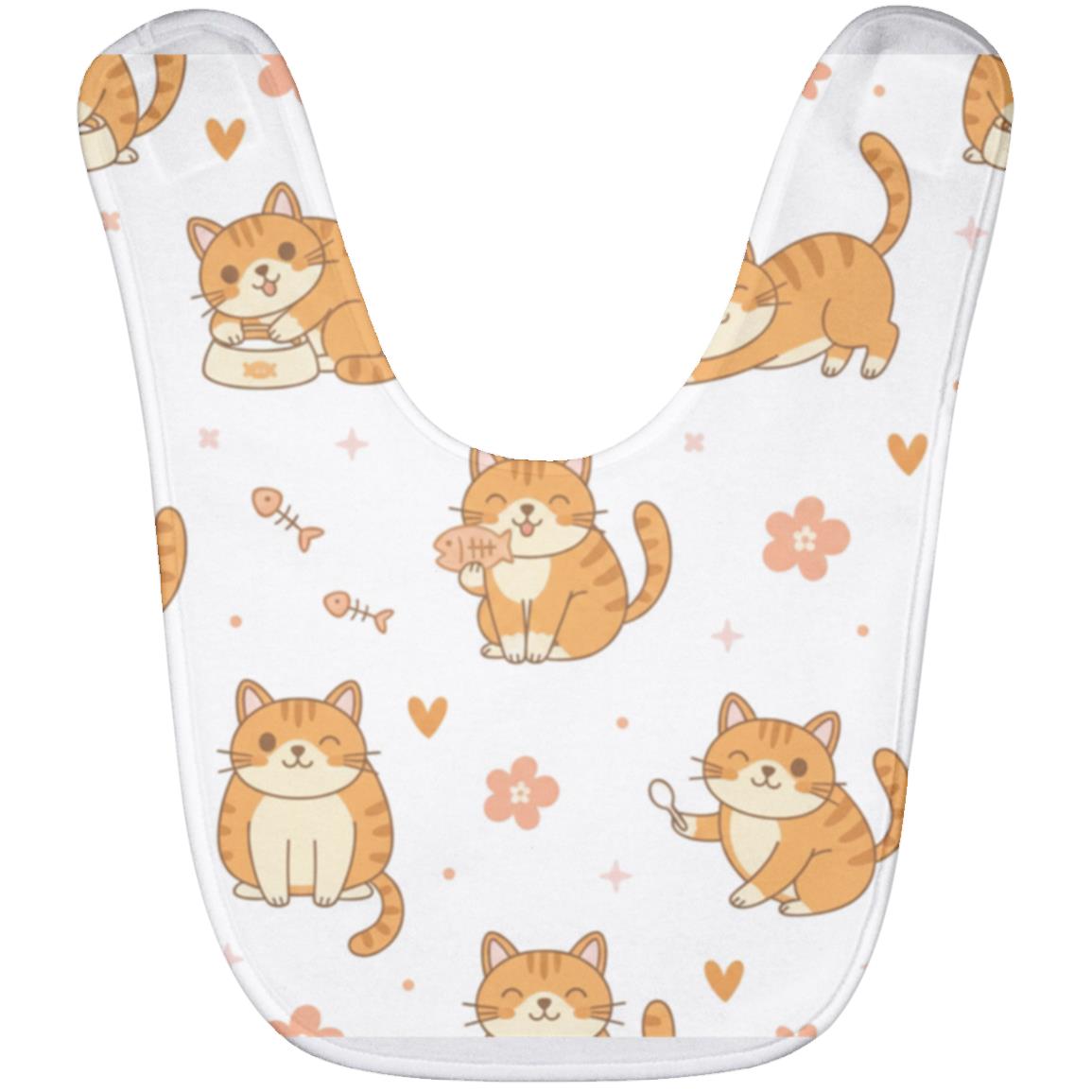 Baby Bib – Cute Orange Tabby Cat Print | Soft Fleece Mealtime Bib for Newborns to 36 Months White One Size
