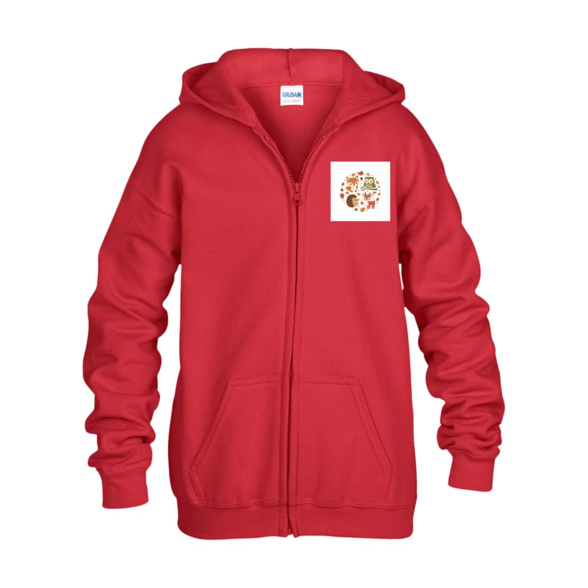 Kids Woodland Zip-Up Hoodie – Fox & Friends Autumn Print Red