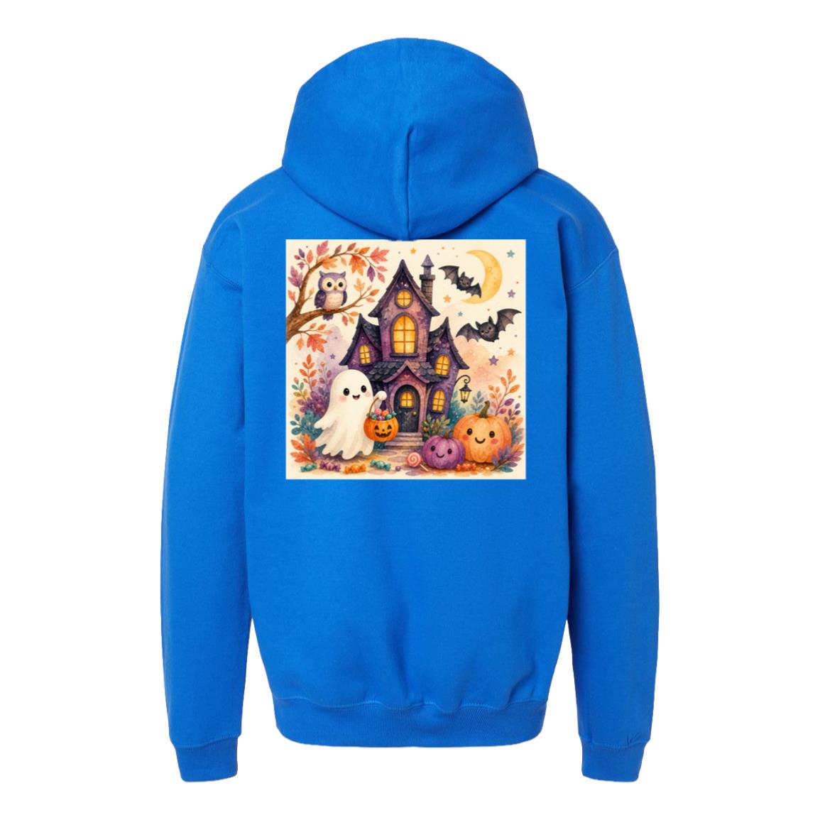 Kids Halloween Hoodie – Ghost & Pumpkin Fleece Pullover Royal